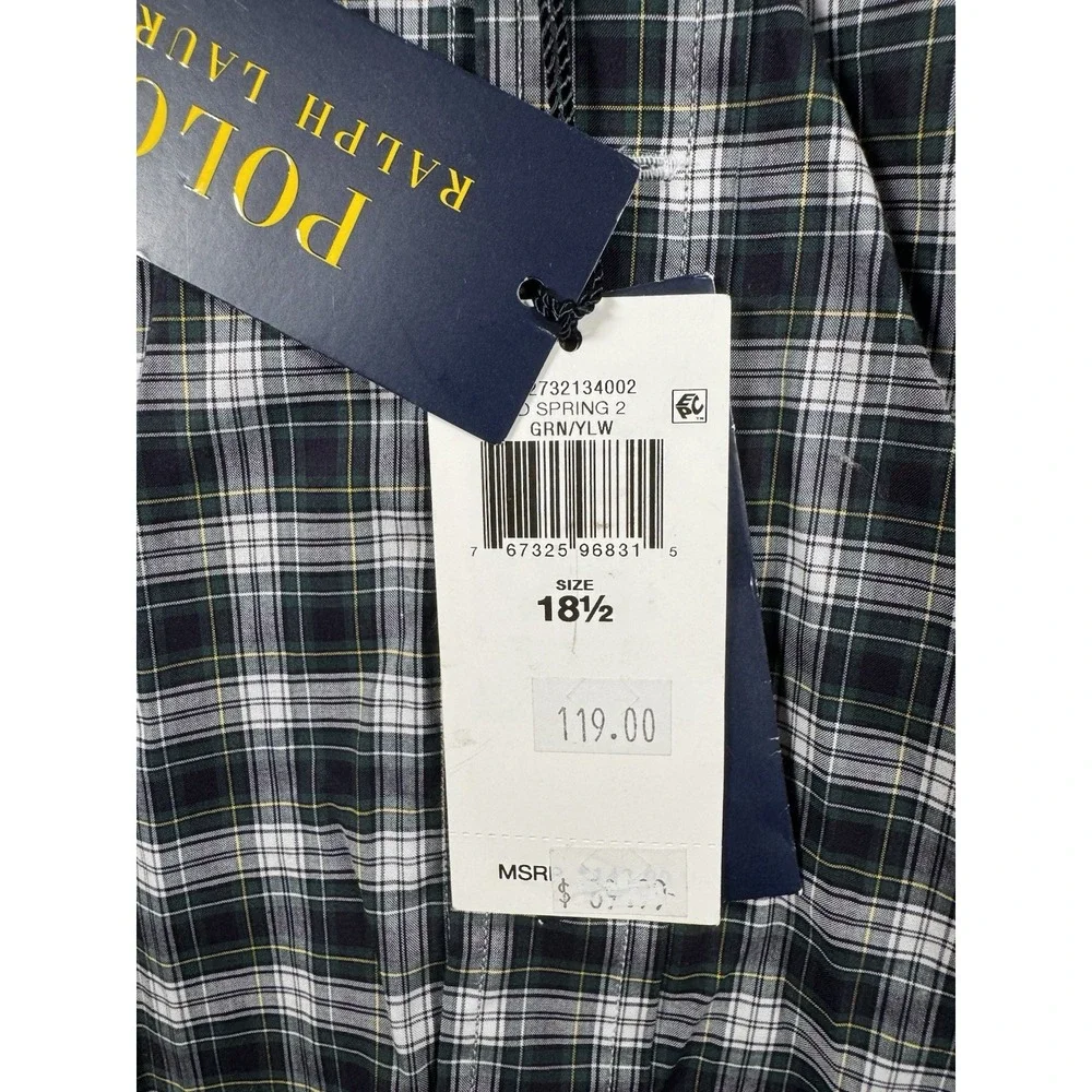 Polo Ralph Lauren Green / Yellow Plaid Dress‎ Shirt Sz 18.5 Slim Fit NWT $148